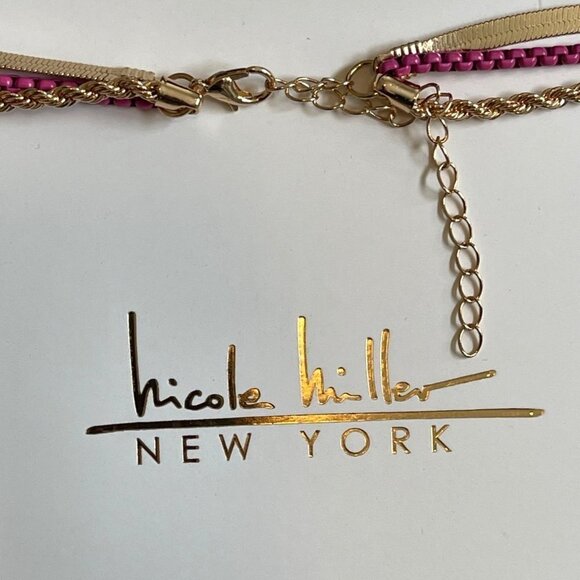 Nicole Miller Layered Necklace Triple Gold Tone Pink Snake Rope 3" Ext NEW - Picture 5 of 12